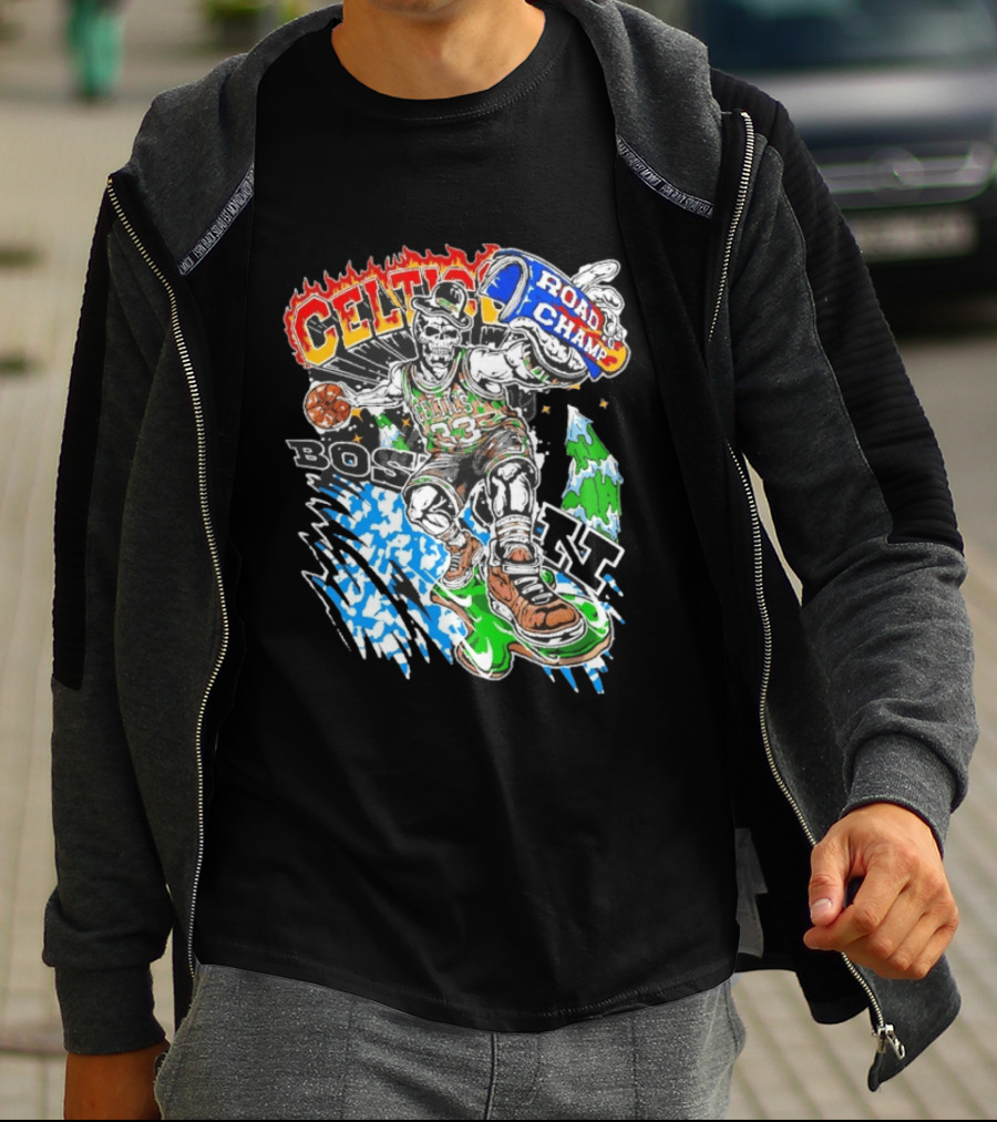 Celtics Road Champ Skull 33 Boston Basketball T-Shirt