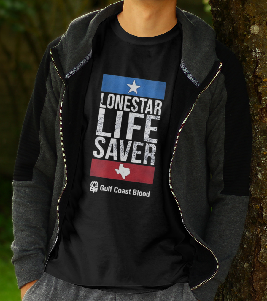 Lonestar Life Saver Texas Gulf Coast Blood Star And State T-Shirt