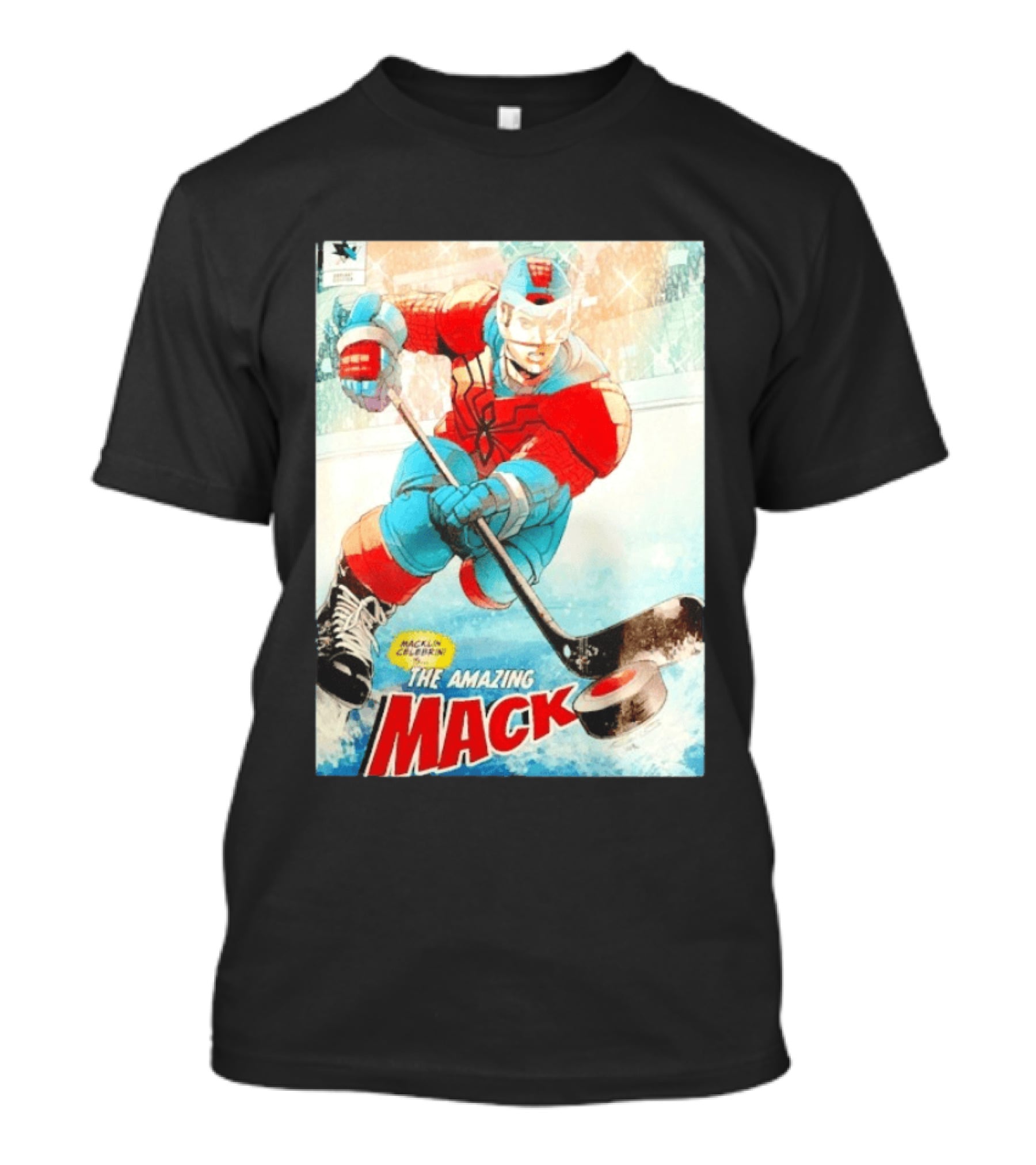 Macklin Celebrini The Amazing Mack San Jose Sharks Hockey Comic T-Shirt