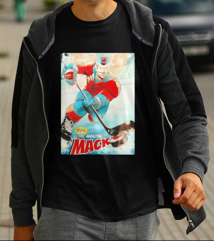 Macklin Celebrini The Amazing Mack San Jose Sharks Hockey Comic T-Shirt