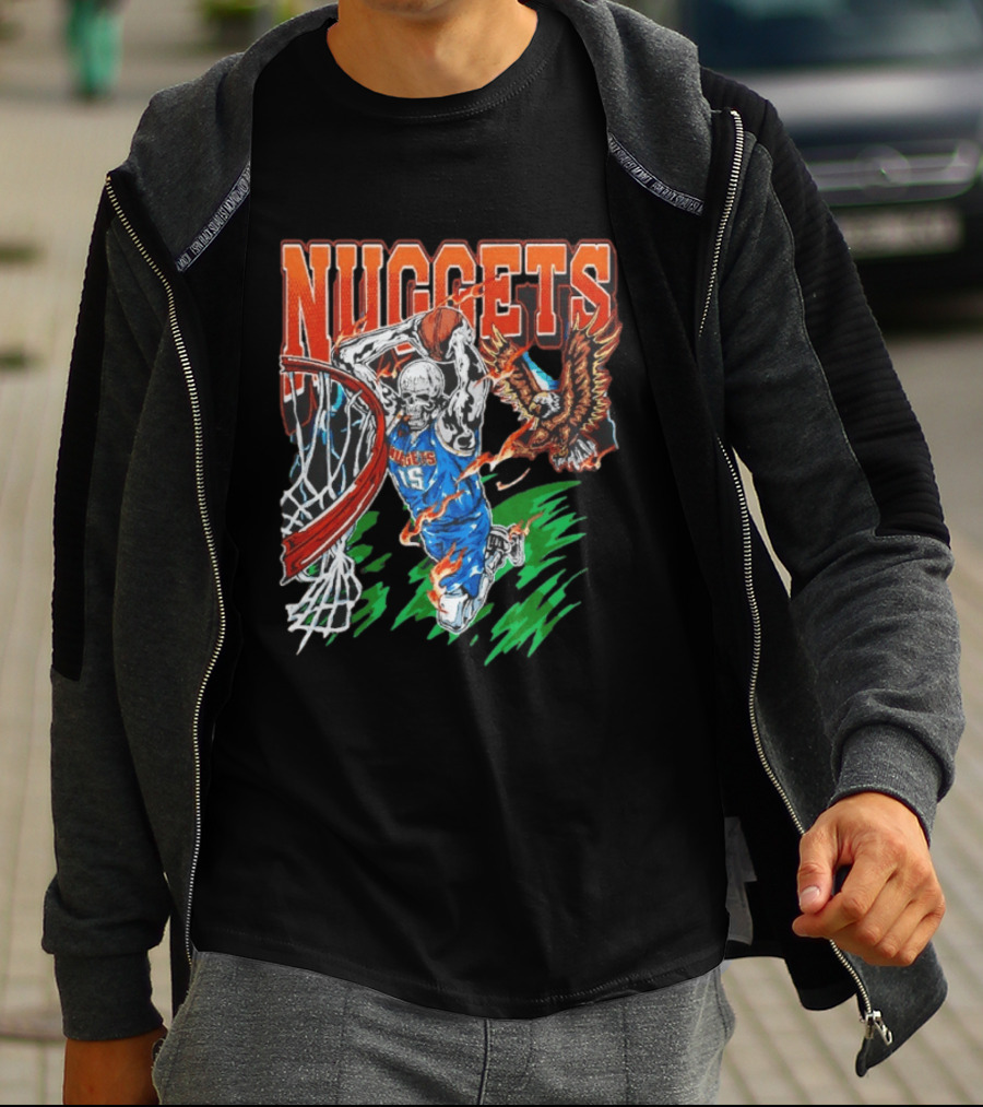 Nuggets Skeleton Dunking 15 With Eagle And Flames T-Shirt