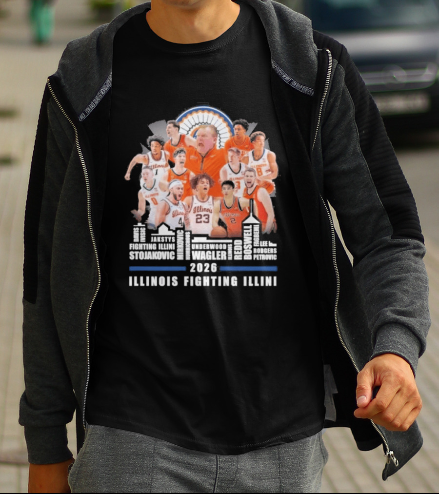 2026 Illinois Fighting Illini Skyline Basketball Team Montage T-Shirt