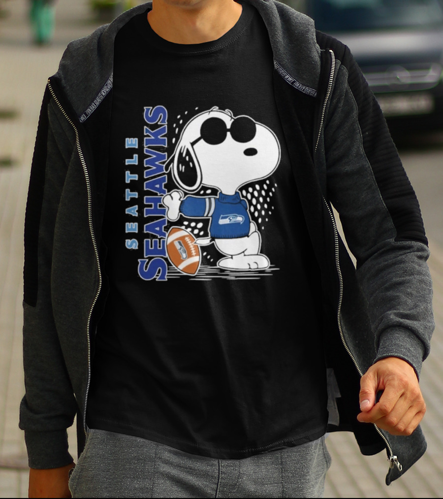 Seattle Seahawks Snoopy Football 2026 Collaboration Peanuts Fan Gear T-Shirt