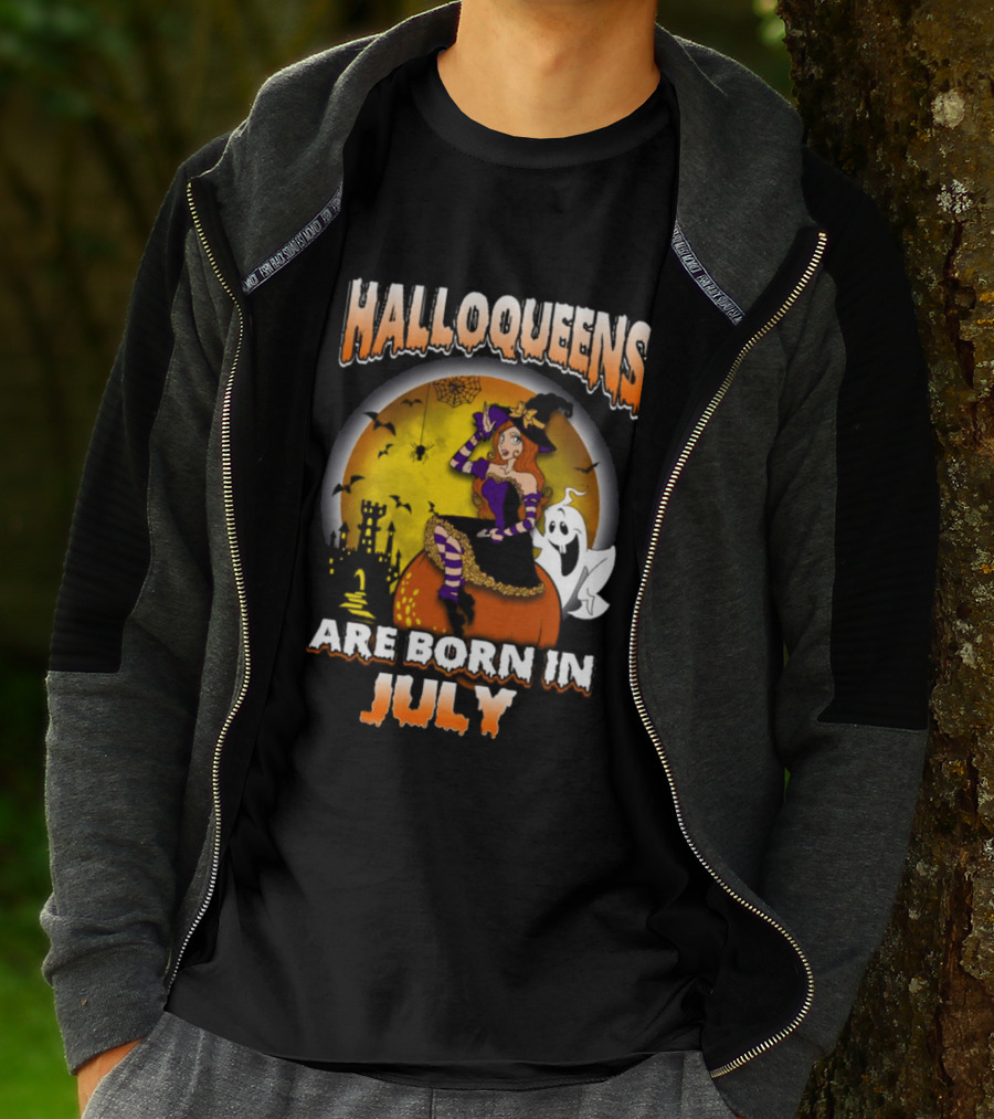 Halloqueens Witch And Ghost Halloween July Birthday T-Shirt