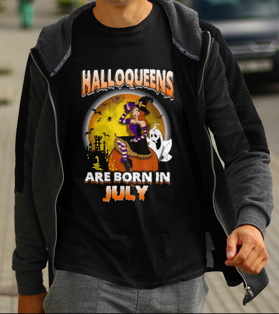 Halloqueens Witch And Ghost Halloween July Birthday T-Shirt