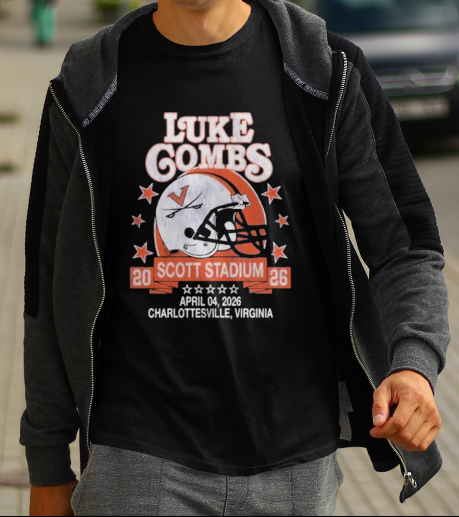 Luke Combs Tour Scott Stadium April 04 2026 Charlottesville Virginia Football Helmet Stars T-Shirt