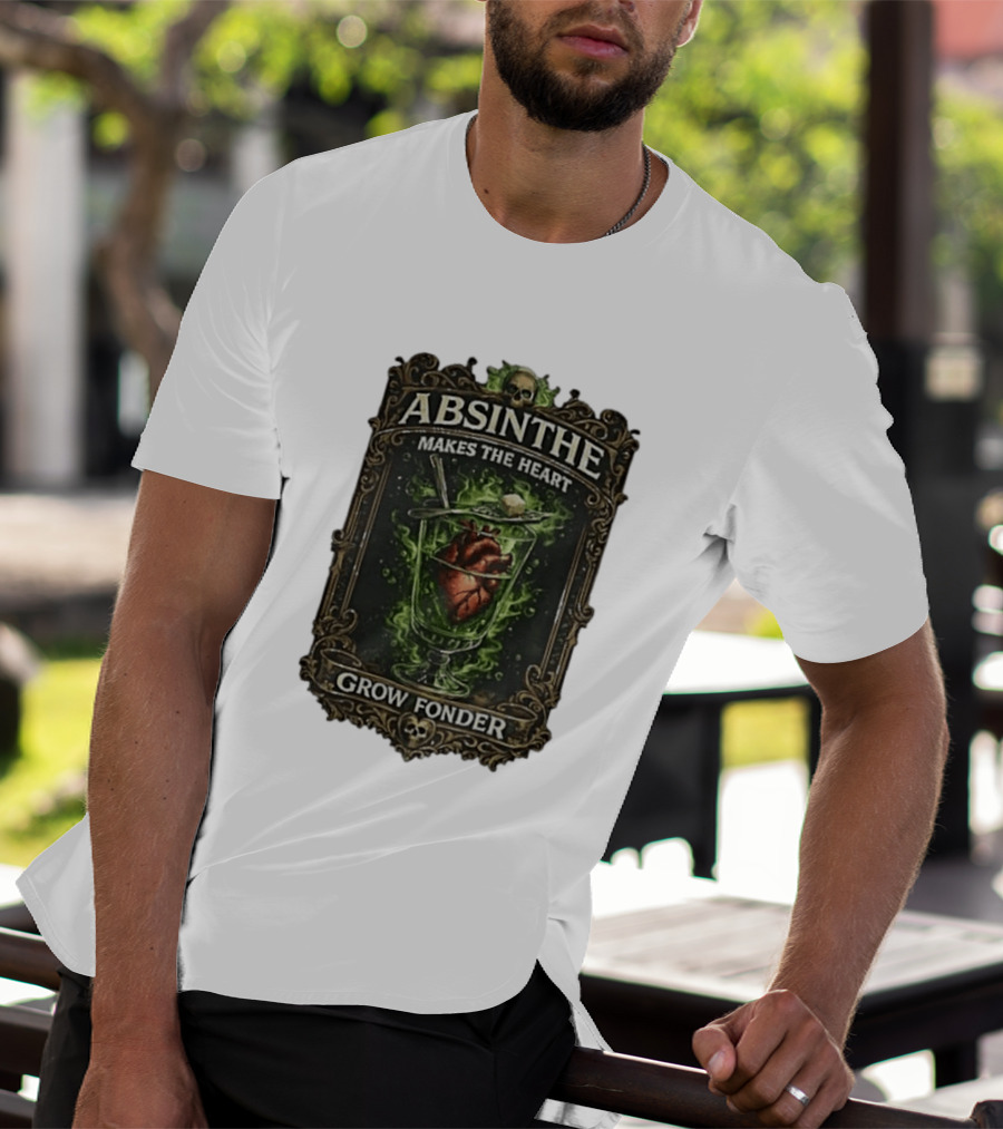 Absinthe Skull Art Heart In Glass Fonder Saying T-Shirt