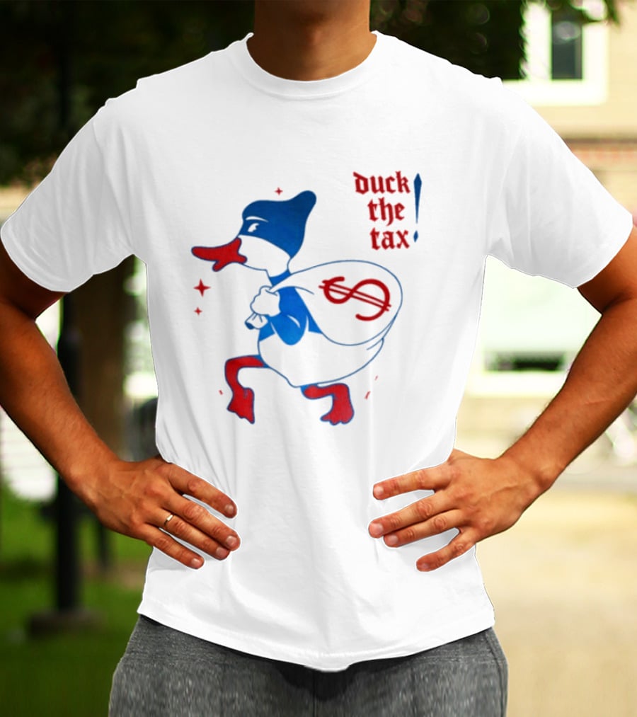 Duck The Tax Masked Cartoon Duck Carrying Money Bag T-Shirt