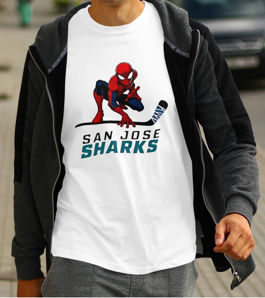 Spider Man San Jose Sharks Hockey Collaboration T-Shirt