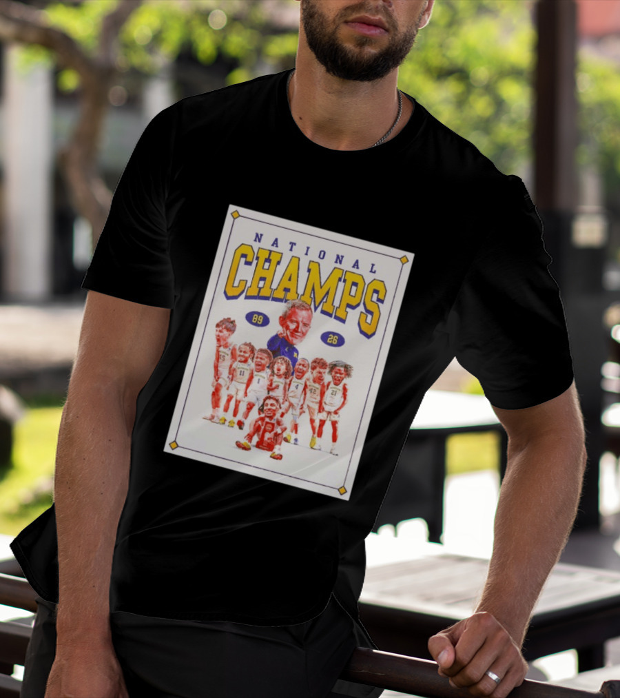 National Champs 89 26 Michigan Wolverines Caricature Coach And Players T-Shirt