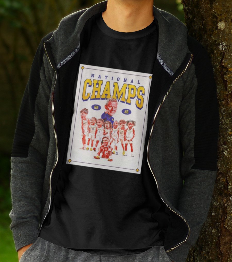 National Champs 89 26 Michigan Wolverines Caricature Coach And Players T-Shirt