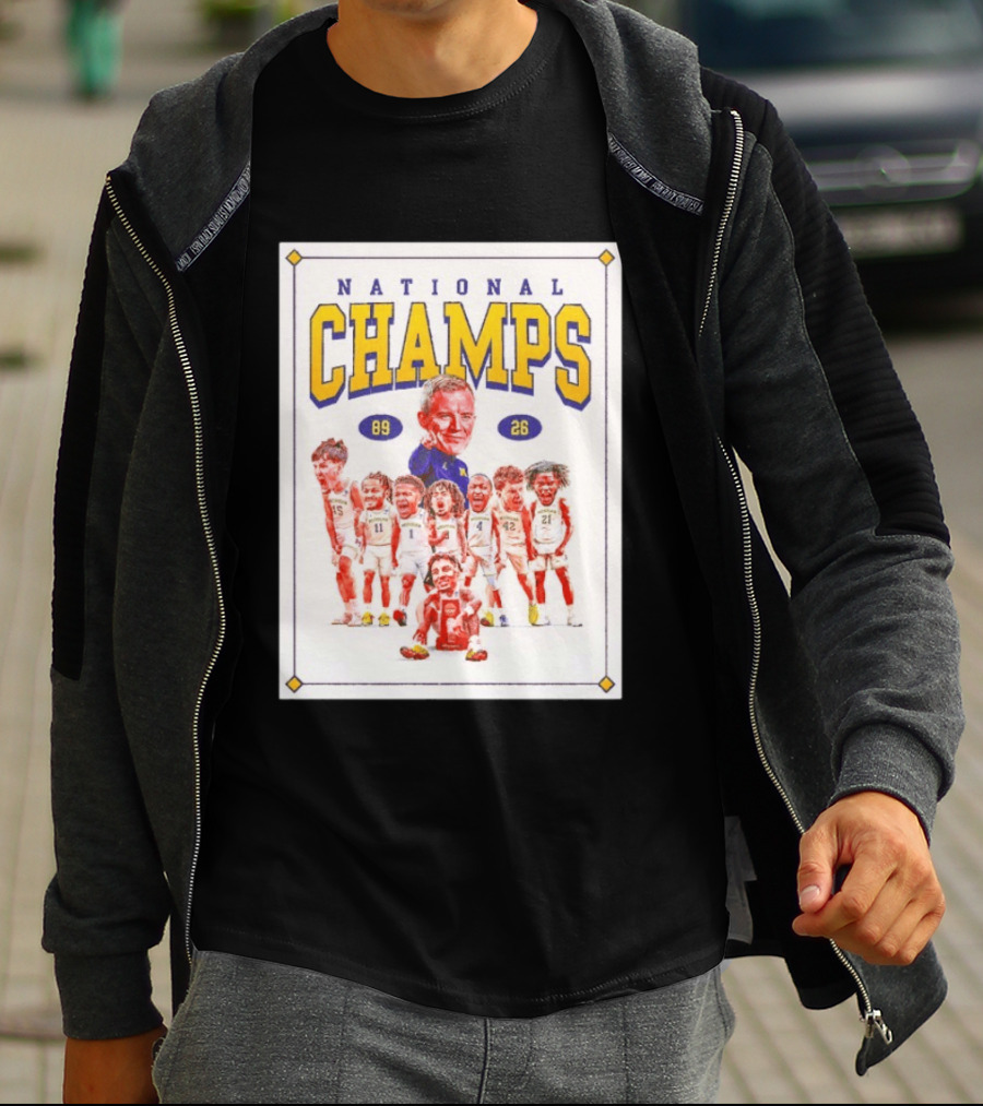 National Champs 89 26 Michigan Wolverines Caricature Coach And Players T-Shirt