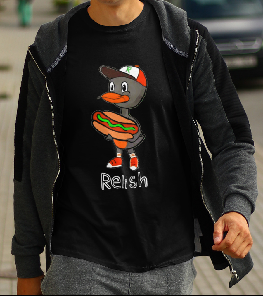Relish Baltimore Orioles MLB Cartoon Duck Holding Hot Dog Baseball Hat T-Shirt