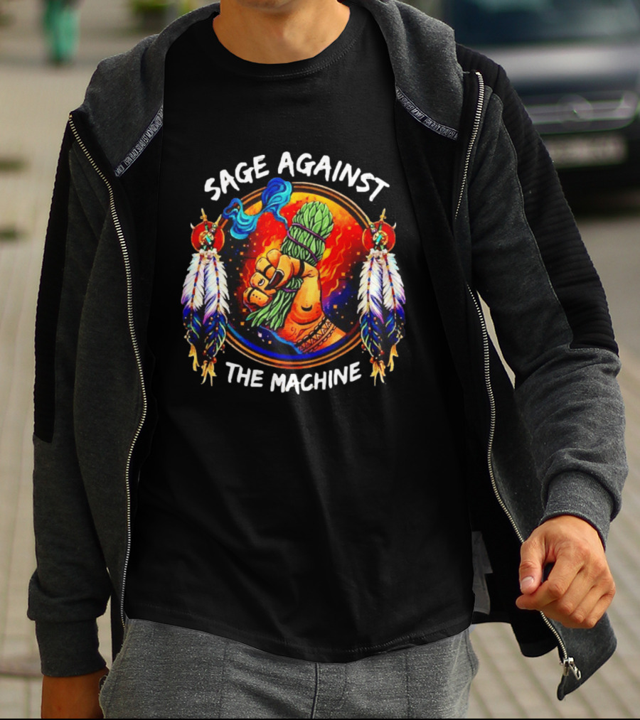 Sage Against The Machine Native American Feathers And Fist T-Shirt