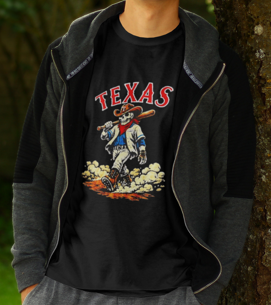Texas Rangers Cowboy Skull Baseball Player T-Shirt