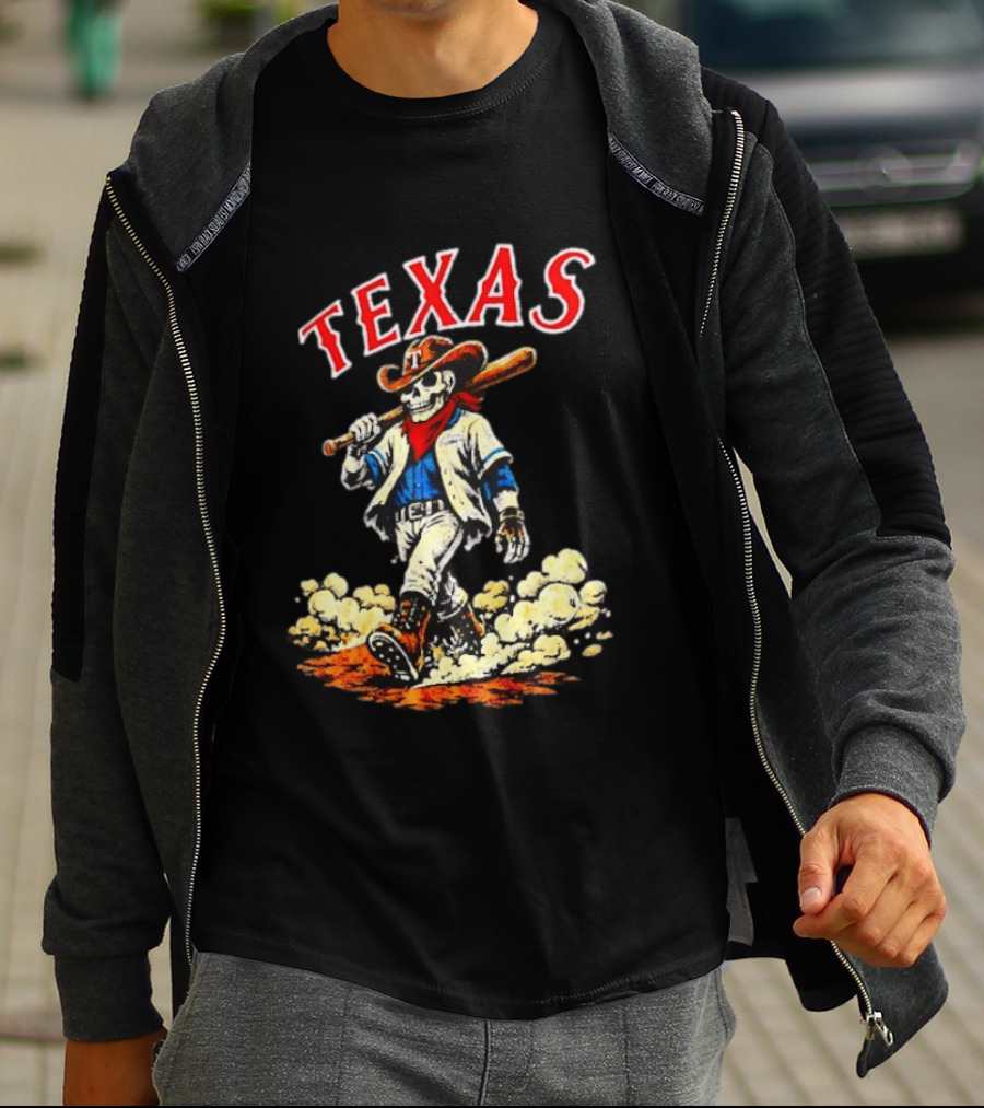 Texas Rangers Cowboy Skull Baseball Player T-Shirt