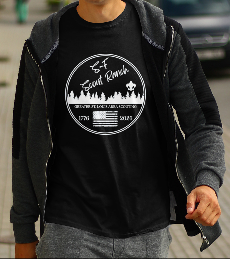 S F Scout Ranch Greater St Louis Area Scouting 2026 USA Flag Forest T-Shirt