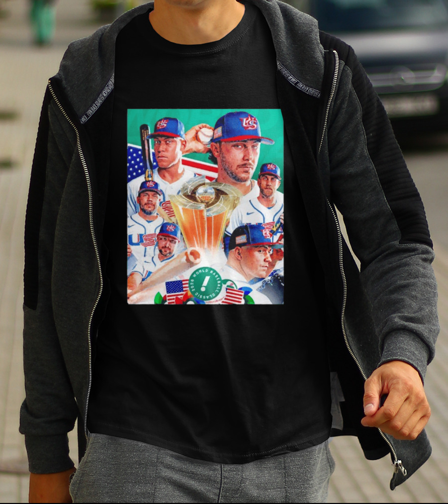 Team USA 2026 World Baseball Classic Players With USA Flag And Trophy T-Shirt