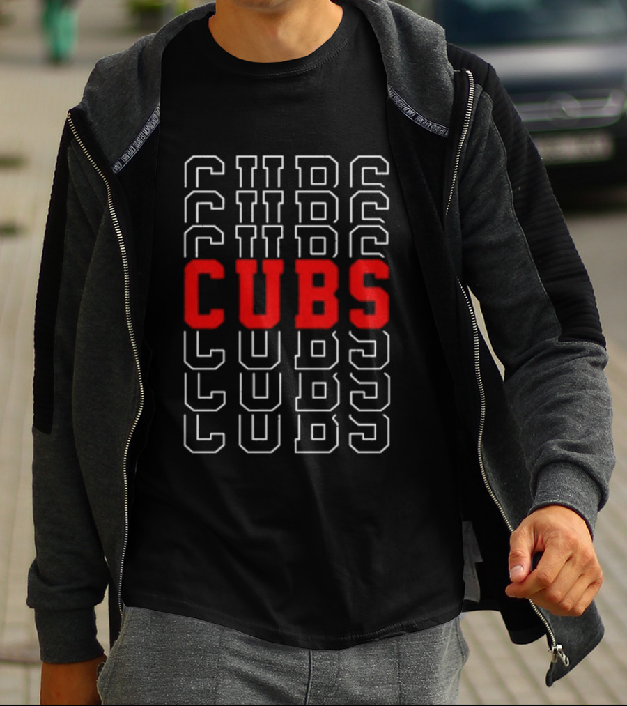 Cubs Sports Bold Red Lettering On Repetitive Block T-Shirt