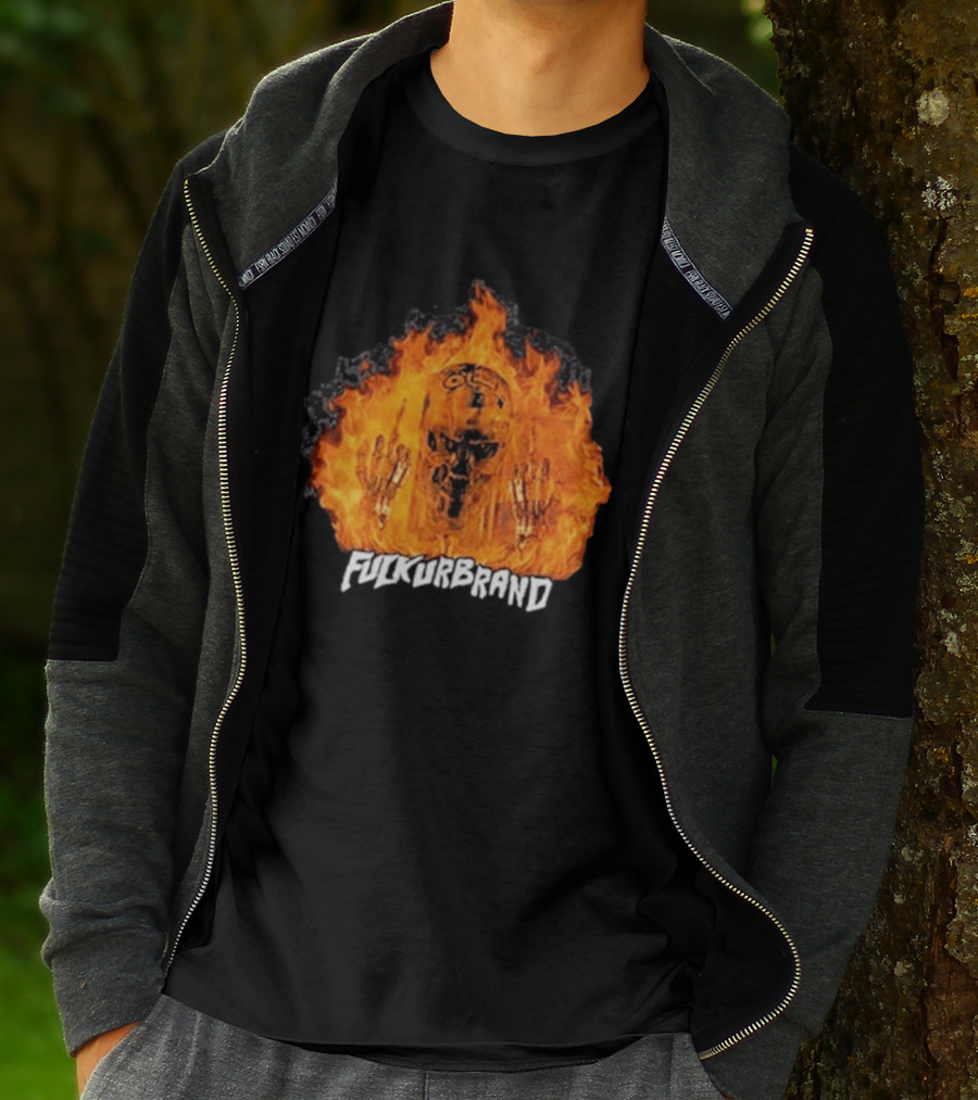 Terminator Skull Flaming Middle Finger Fuck Your Brand T-Shirt
