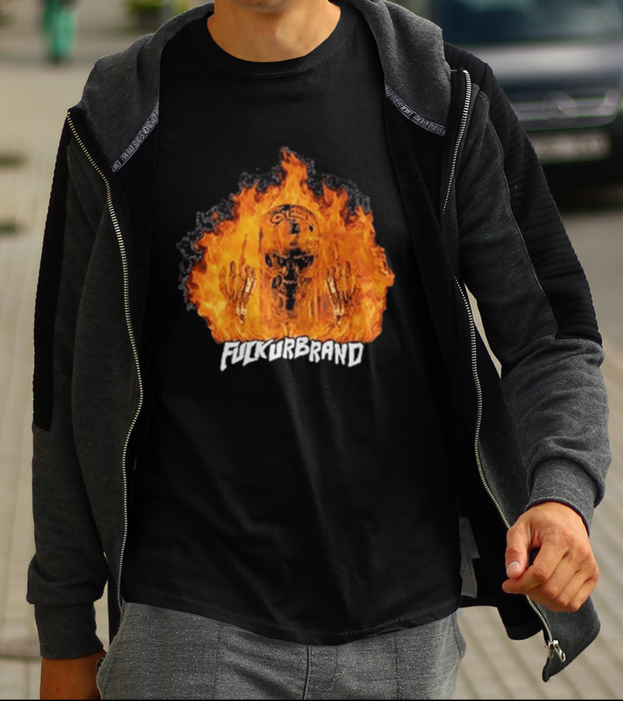 Terminator Skull Flaming Middle Finger Fuck Your Brand T-Shirt