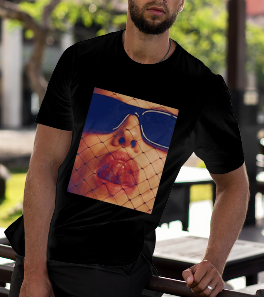 Irina Shayk Tongue Sunglasses Mesh T-Shirt