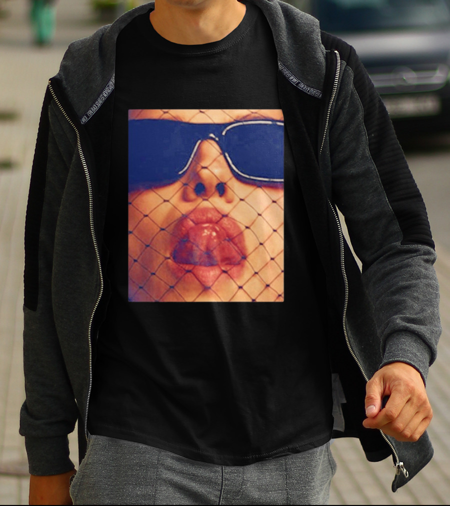 Irina Shayk Tongue Sunglasses Mesh T-Shirt