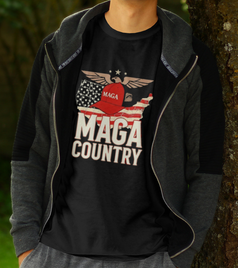 MAGA Country Patriotic USA Map With Red Hat And Eagle Wings T-Shirt