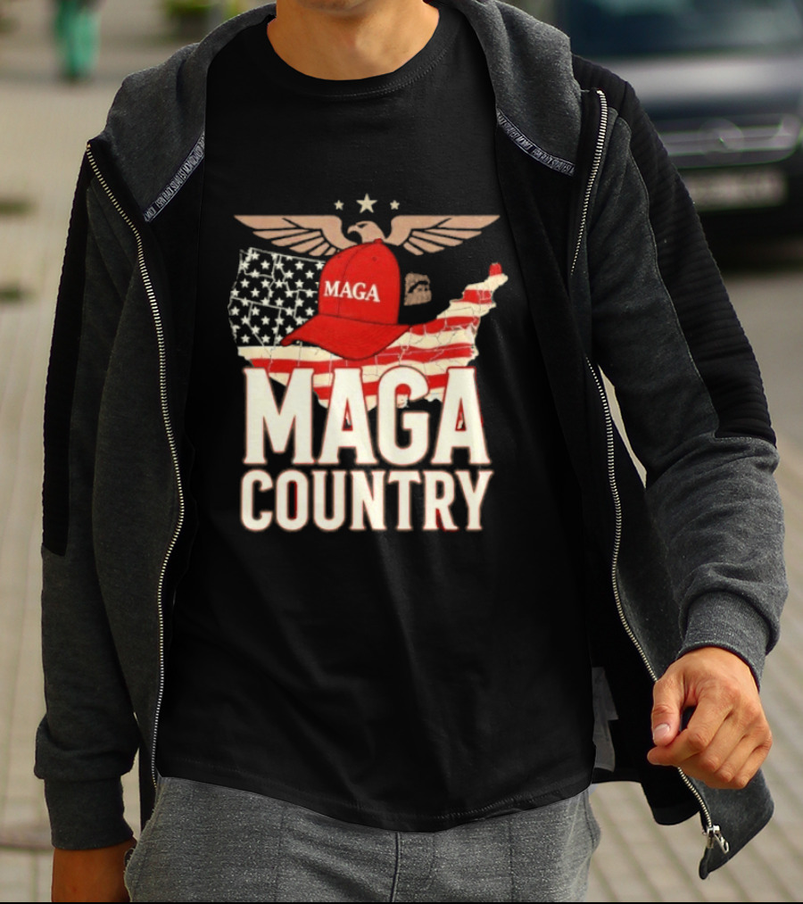 MAGA Country Patriotic USA Map With Red Hat And Eagle Wings T-Shirt