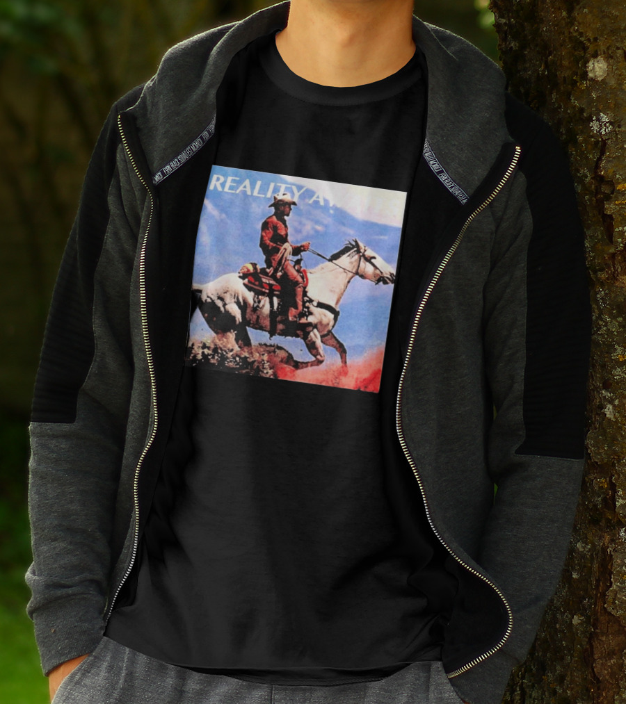 Reality Awaits Cowboy Riding Horse In Mountains T-Shirt