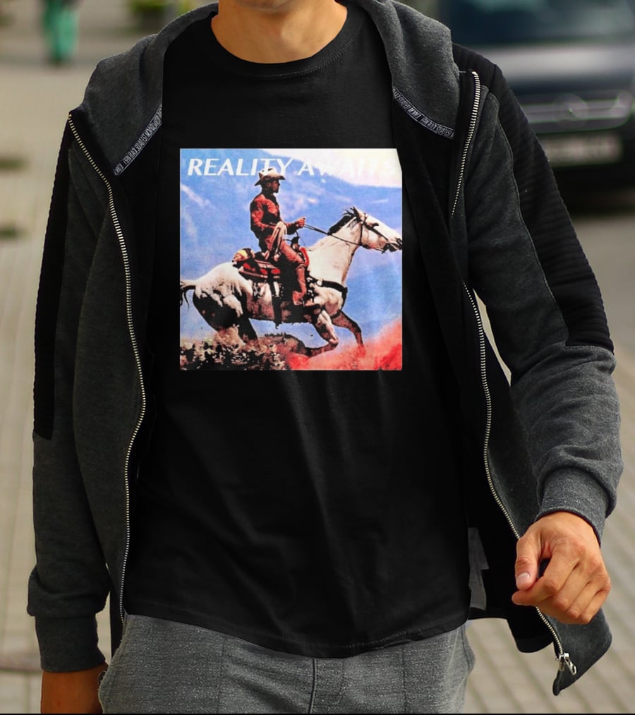 Reality Awaits Cowboy Riding Horse In Mountains T-Shirt