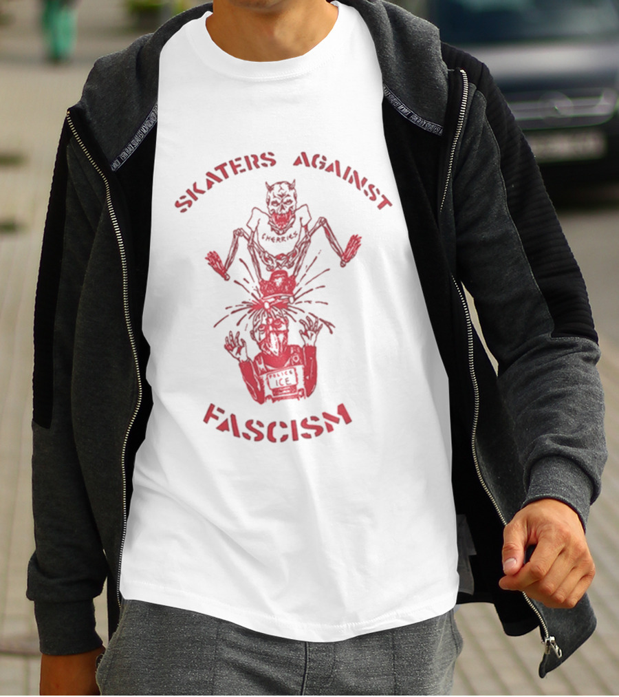 Skaters Against Fascism Cherries Wheels S.A.F Devil T-Shirt
