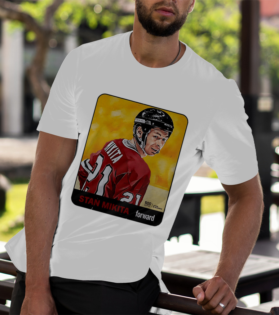 Stan Mikita Forward Chicago Blackhawks NHL Alumni Card 500 Level T-Shirt