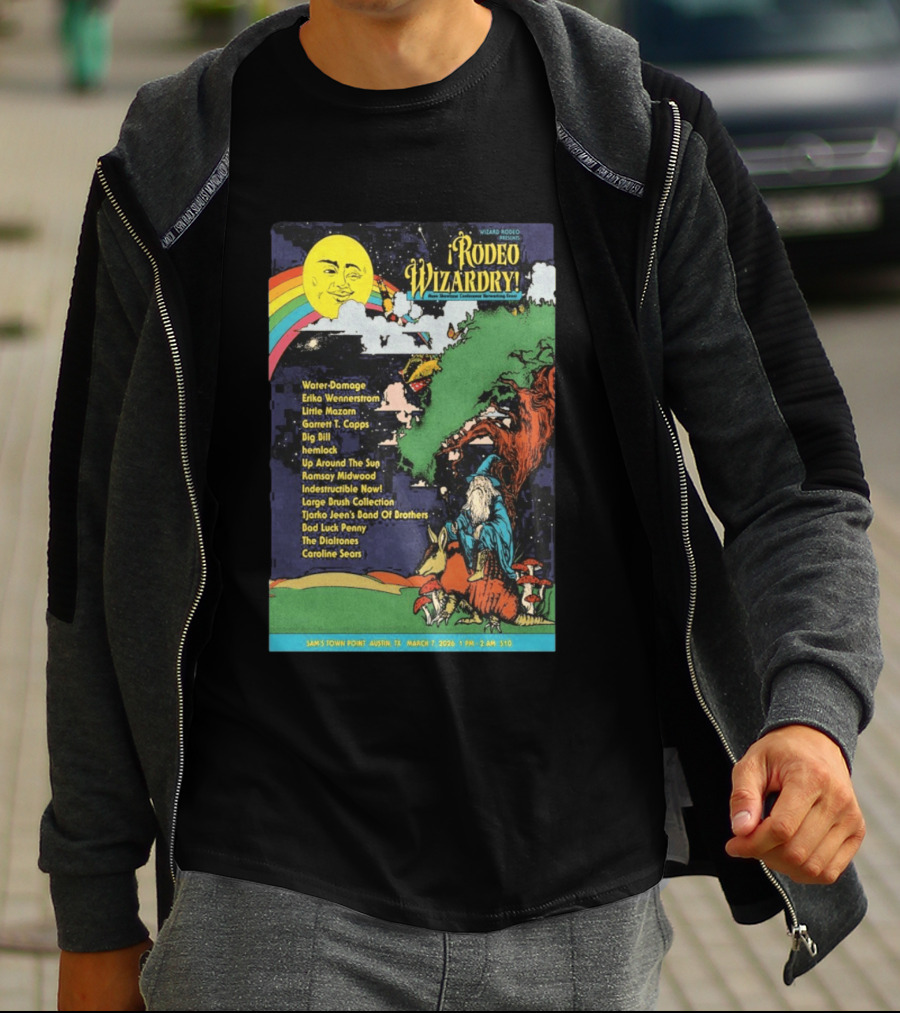 Rodeo Wizardry Show Austin March 7 2026 Music Lineup And Fantasy Artwork Sam's Town Point Event T-Shirt