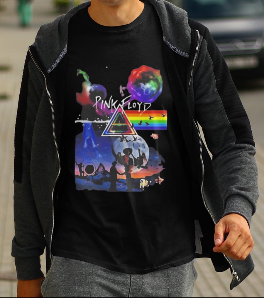 Pink Floyd Psychedelic Birds Colorful Rainbow Triangular Prism T-Shirt