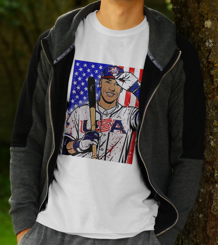 Aaron Judge USA Baseball Pop Art 2026 American Flag Stars Stripes T-Shirt