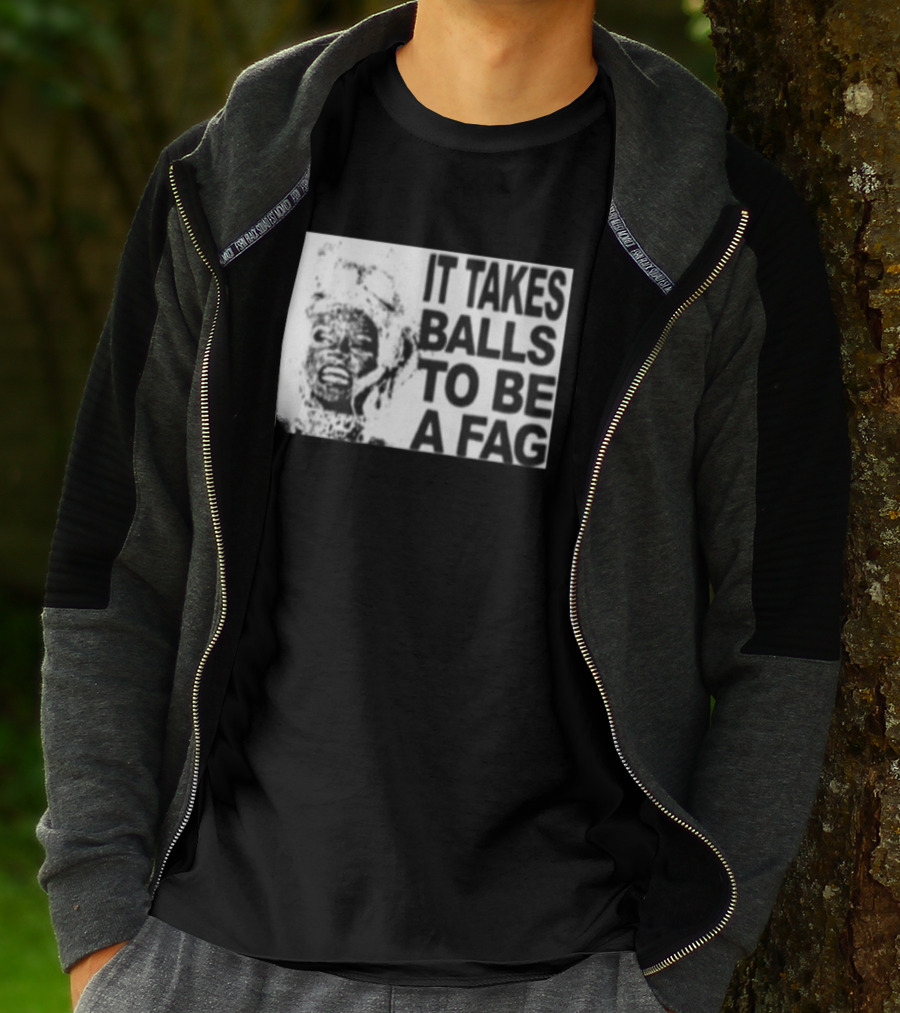 It Takes Balls To Be A Fag Bold Statement Typography Black And White T-Shirt