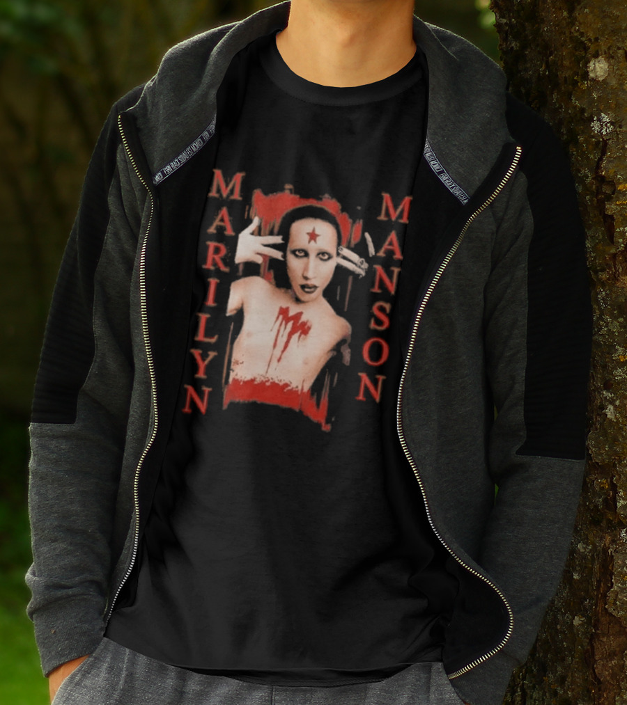 Marilyn Manson Star Forehead Bloody Chest Hands Head T-Shirt