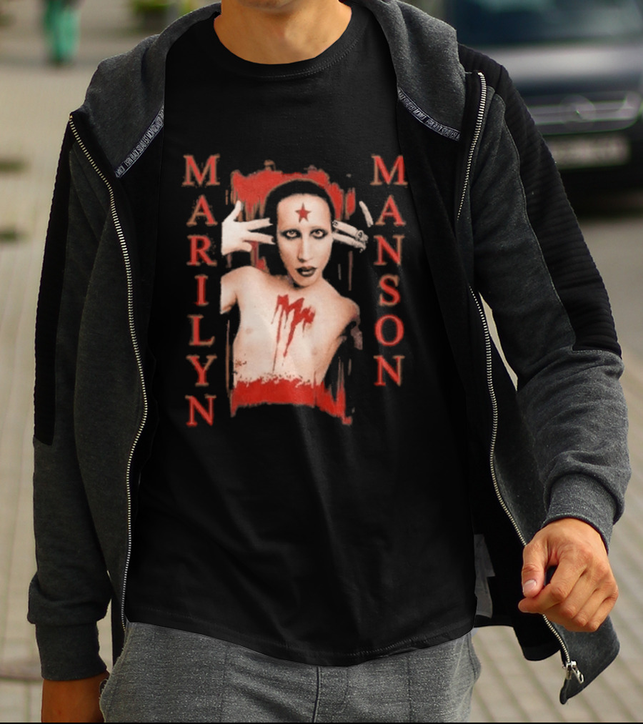 Marilyn Manson Star Forehead Bloody Chest Hands Head T-Shirt