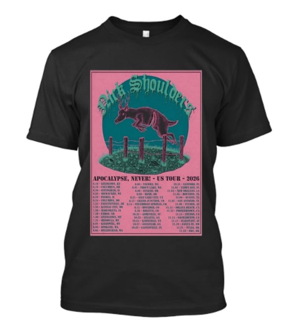 Nick Shoulders Apocalypse Never US Tour 2026 Retro Pink And Teal Leaping Deer Design With Tour Dates T-Shirt