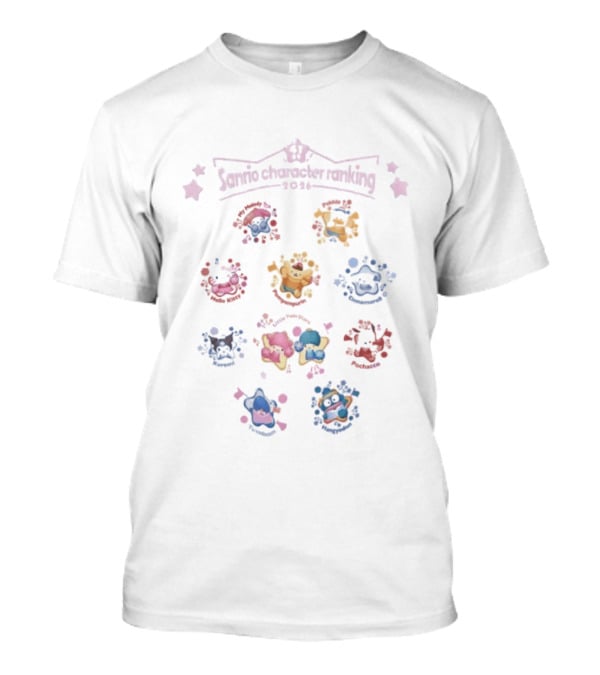 Sanrio Character Ranking 2026 Cute Characters Grid With Stars And Hearts T-Shirt