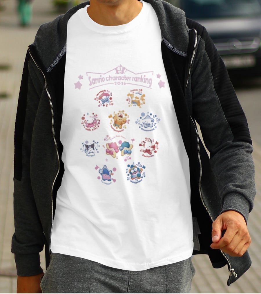 Sanrio Character Ranking 2026 Cute Characters Grid With Stars And Hearts T-Shirt