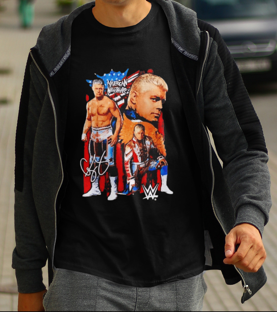 WWE Cody Rhodes American Nightmare Collage Patriotic Wrestling Iconic Signature T-Shirt
