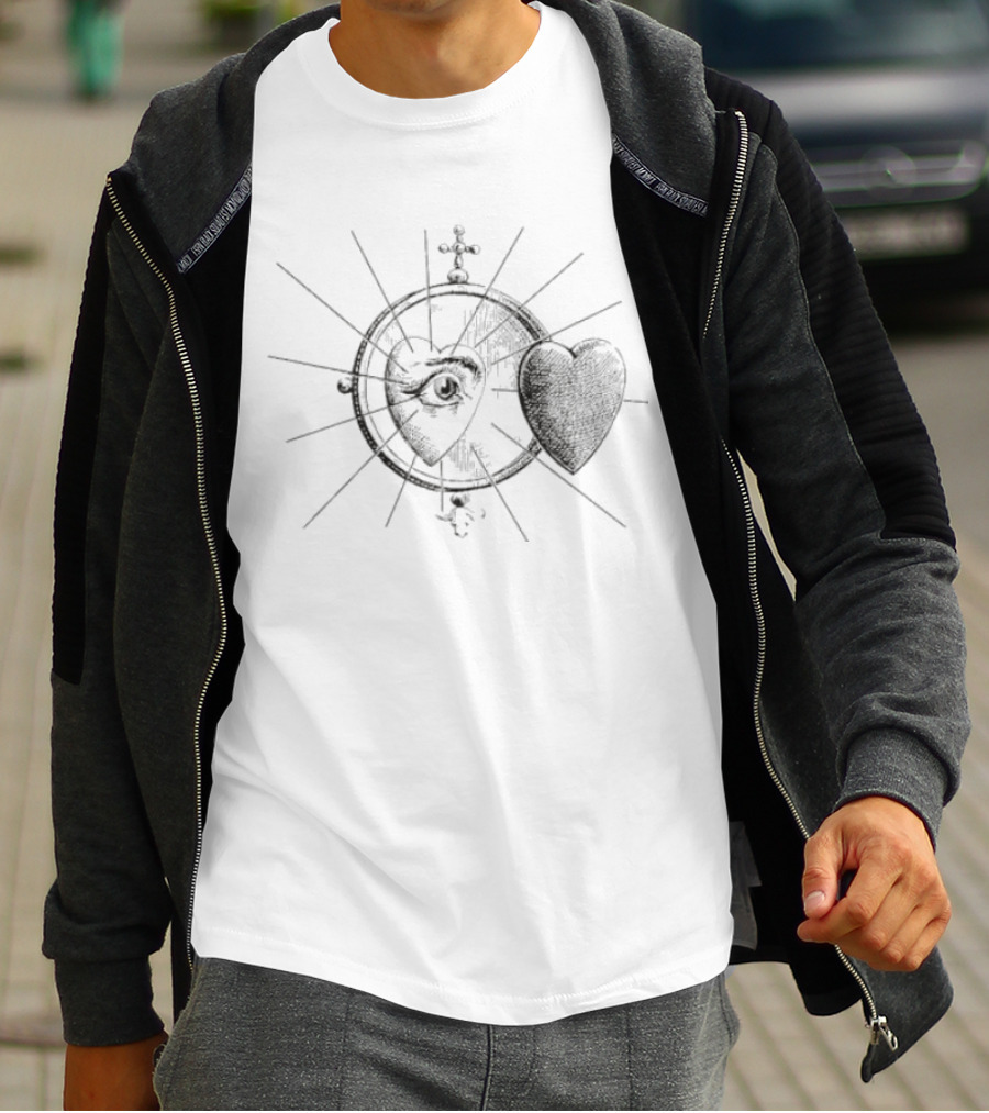 Quarles' Emblems Heart With Eye Radiating Lines T-Shirt