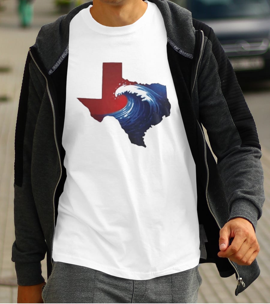 Texas Blue Wave Democrat Red State Map Wave Banner T-Shirt