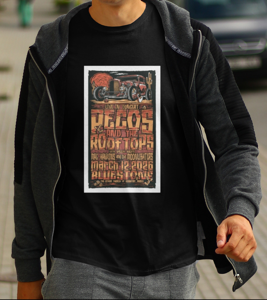 Live In Concert Pecos And The Rooftops Mac Hawkins Moonlighters March 12 2026 Bluestone T-Shirt