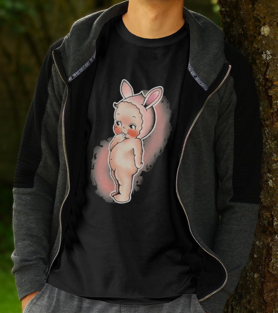 Kewpie Baby Bunny Rabbit Vintage Illustration Cute Pastel Pink Ears T-Shirt
