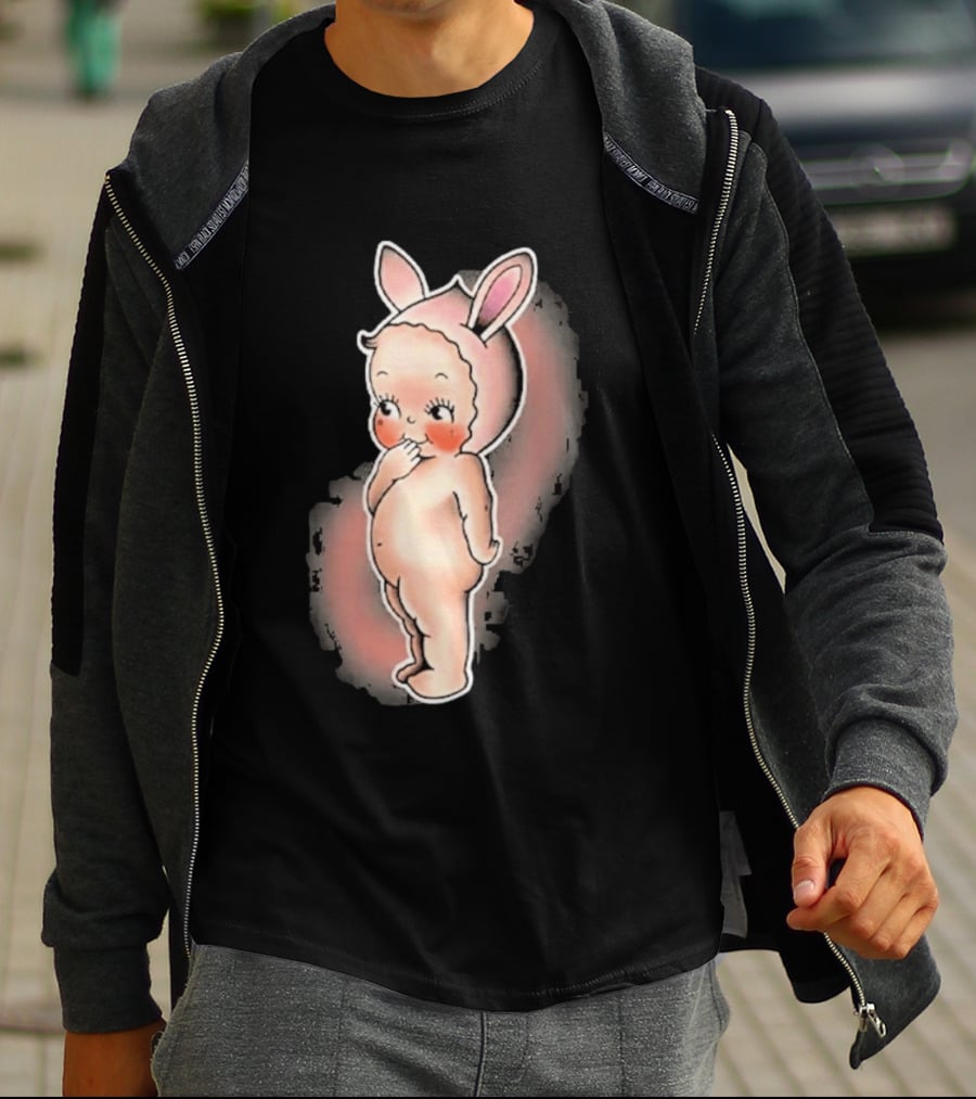 Kewpie Baby Bunny Rabbit Vintage Illustration Cute Pastel Pink Ears T-Shirt