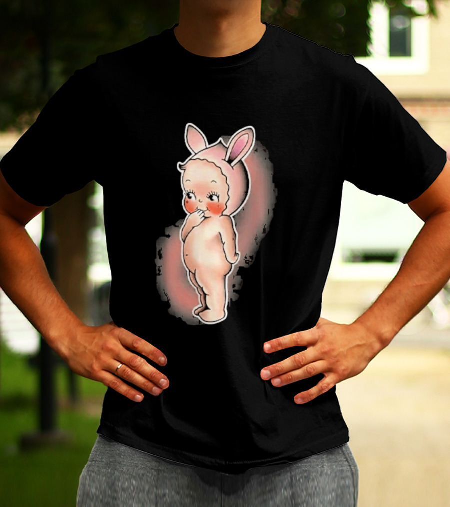 Kewpie Baby Bunny Rabbit Vintage Illustration Cute Pastel Pink Ears T-Shirt