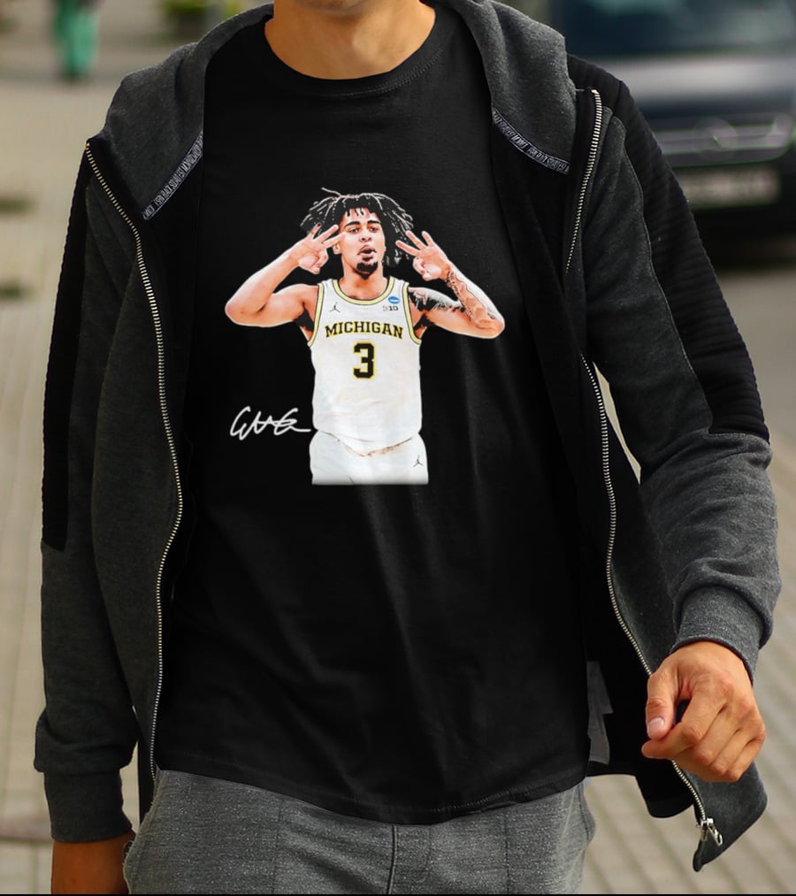 Michigan Wolverines Basketball Elliot Cadeau Jersey 3 Sign T-Shirt